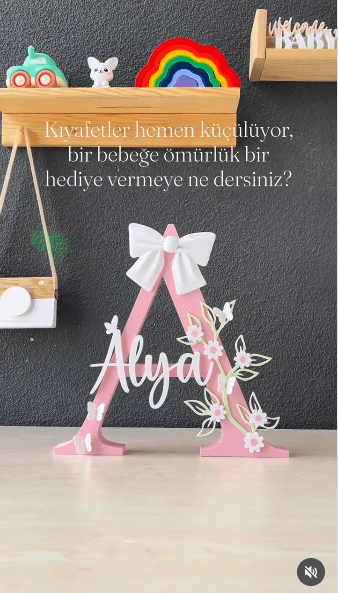 Alya — Kelebekli Harf Dekor — Artina Butik Tasarım